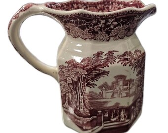 Mason's Vista Pink/Red Ironstone Transferware Pitcher Creamer Jug England 4.5 in