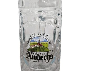 Vintage Andechs Heavy Glass German Stein Taza "Genub Fur Leib & Seele" 0,5 litros