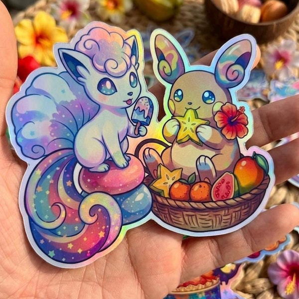 Alolan Riachu y Vulipx Snacktime Pokemon Pegatina Holográfica