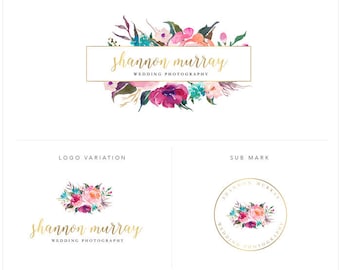 Premade Logo - Watercolor Logo - Predesigned Logo - Photography Logo - Floral Logo - Flower Logo - Gold Logo - Feminine Logo - Branding Kit