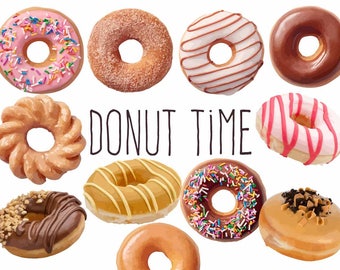 Hand Painted Donuts Clipart Set - Donut - Treats - Glazed Donuts - Food - PNG Transparent Digital Files