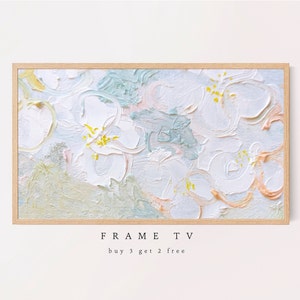 Samsung Frame TV Art, Abstract White Flowers Texture Paint, Samsung Art TV, Digital Download for Samsung Frame, Digital Download