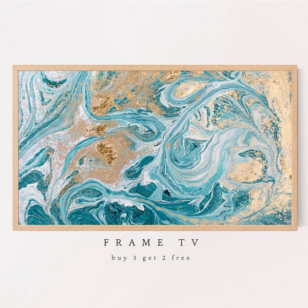Samsung Frame TV Art, Blue Gold Abstract Texture Paint, Samsung Art TV, Digital Download for Samsung Frame, Digital Download