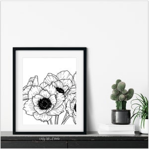 Anemone Floral Archival Print | Blumendruck | Kunstdruck Blumen | Blumen Kunst | Schwarz-Weiß-Blumenkunst