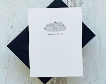 hang in there greeting card | Halloween Greeting Card | Bat Halloween Card | Halloween Card | Hanging Bat Card | Bat Card | Halloween Gift