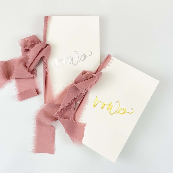 Gold / Silver Foil Pressed Vow Books (Set of 2) - Choose Ribbon Color