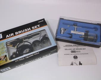 Lot of (2) Air Brush Sets CTT Tools & Central Pneaumatic Model Air Spray Gun Set