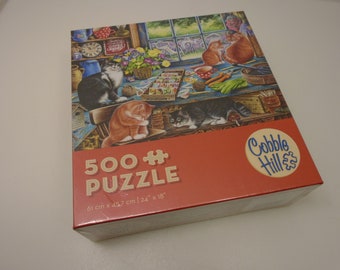 Cobble Hill 500 Stuks Premium Legpuzzel Nieuwe 'Cats Retreat' 24 in X 18 in geassembleerde Sealed Box - Made in USA - exact item getoond in foto's