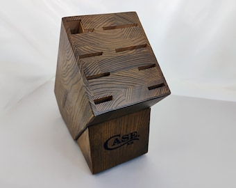 Case XX Solid Oak Finish Knife Block 8 Slot, 7 knife slots and 1 Sharpening Steel slot - No Knives Heavy American Hardwood Made USA