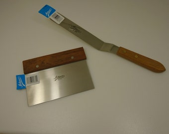 Bakkers Bundel- 1) Ateco Merk Bakkers Bench Scraper Dough Cutter #1372 Stainless Stiff Blade &1) 6 inch offset flexibele blade bakkers spatel
