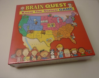 May include: A red game box with a map of the United States and the text "Brain Quest Know The States! Game". The box features cartoon characters and the logo "University Games".