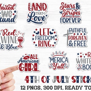 4 juillet autocollants PNG Bundle, autocollants patriotiques Png, drapeau américain autocollants imprimables, fête de l'indépendance PNG autocollants, autocollants Cricut