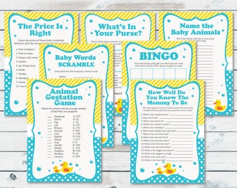 Pacchetto di giochi con paperelle di gomma, set di giochi per la doccia con paperelle, pacchetto di giochi per la doccia con paperelle, pacchetto di giochi per baby shower, stampabili in bundle con paperelle gialle