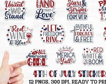4th Of July Stickers PNG Bundle, Patriotic Stickers Png, American Flag Printable Stickers, Independence Day PNG Stickers, Cricut Stickers