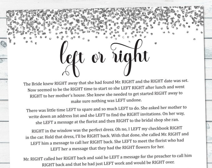 Left or Right Bridal Game Bridal Shower Prize Game Pass the - Etsy