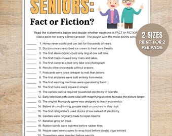 Printable Fact or Fiction Game for Seniors, Senior Trivia Game, Fun Brain & Memory Activity for Elderly (Digital Download)