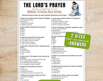 Lord’s Prayer Trivia for Kids Printable, Bible Quiz Game for Sunday School, Christian Activity Worksheet, Bible Lesson PDF