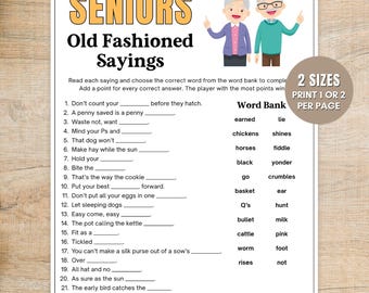 Printable Games For Senior Citizens, Old Fashioned Sayings, Brain Activity for Seniors, Group Game for Elderly (Digital Download)