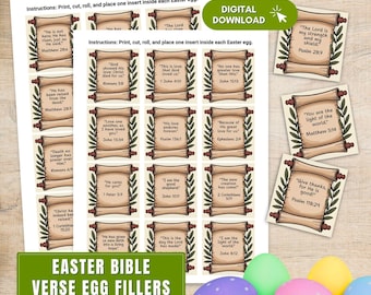 Versículos bíblicos de huevos de Pascua imprimibles, rellenos cristianos de huevos de Pascua para niños, búsqueda de huevos religiosos