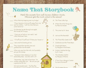 Storybook Baby Shower Name That Storybook Printable Game, Storybook Match Game, How Well Do You Know Children's Literature, Storybook Game