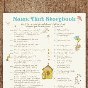 Storybook Baby Shower Name That Storybook Printable Game, Storybook Match Game, How Well Do You Know Children's Literature, Storybook Game image 1