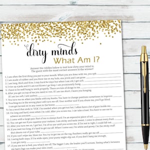 Naughty Bachelorette Game, Gold Confetti Bridal Game, Hens Party Game, Dirty Minds What Am I, Naughty Bridal Games, Funny Bridal Games