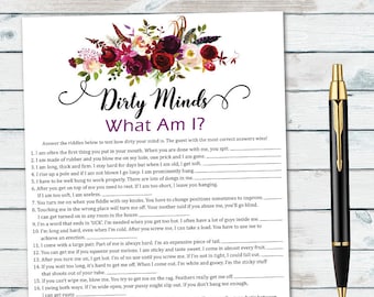Naughty Bachelorette Game, Unique Shower Game, Hens Party Game, Dirty Minds What Am I, Naughty Bridal Game, Funny Bridal Games, Wedding Game
