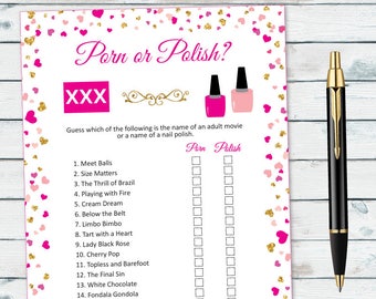 Porn Or Polish, Pink And Gold Nail Polish Game, Naughty Bachelorette Game, Hen Party Games, Film Or Polish, Porn or Polish Guessing Game