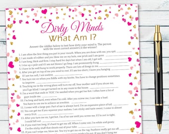 Pink And Gold Bridal Party Game, Bachelorette Funny Game, Dirty Minds What Am I, Hens Party Game, Naughty Bridal Games, Pink And Gold Hearts