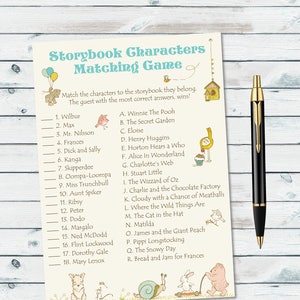 Storybook Characters Matching Game, Children&#39;s Book Shower Game, Storybook Baby Shower Game, Name That Storybook, Baby Book Shower Printable