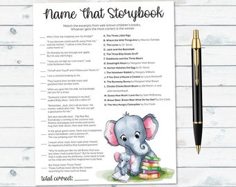 Name That Storybook, Book Theme Baby Shower, Storybook Baby Shower, Storybook Quiz, Baby Shower Game, Name That Baby Book, Elephant Games