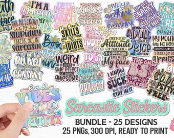 Pacchetto di adesivi sarcastici stampabili, adesivi stampabili divertenti, adesivi da stampare e ritagliare, adesivi per planner, adesivi PNG, adesivi per diario PNG
