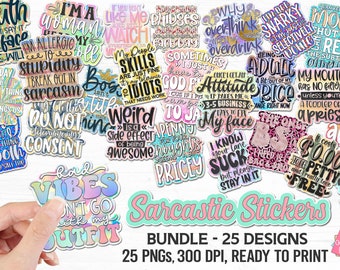 Printable Sarcastic Stickers Bundle, Funny Printable Stickers, Print And Cut Sticker, Planner Stickers, Stickers PNG, Journal Stickers PNG