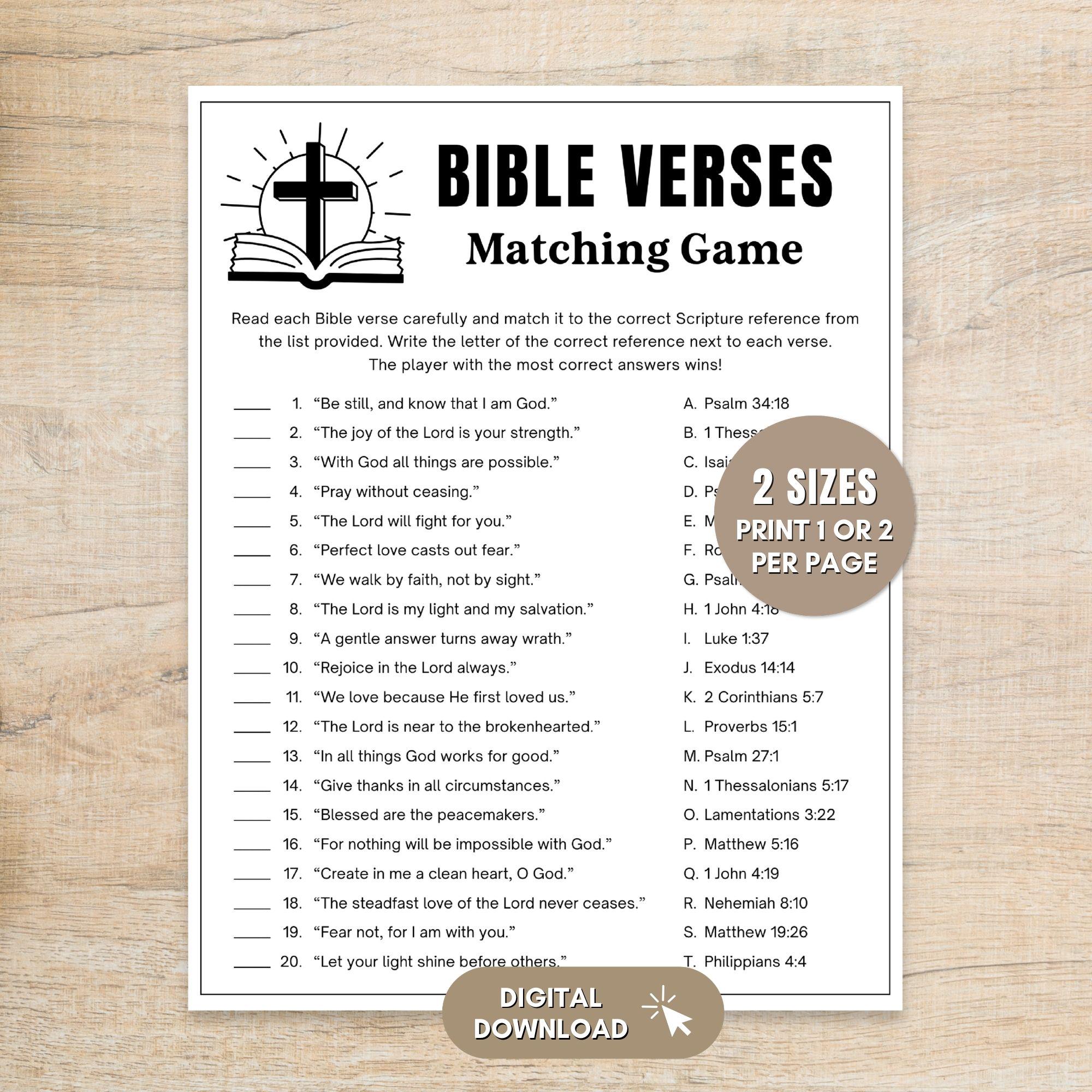 Bible Verse Match up Game Printable, Christian Scripture Matching ...