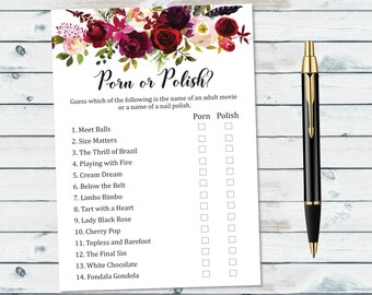 Floral Bridal Shower Nail Polish Game, Porn Or Polish, Floral Bachelorette Party Game, Polish Name Game, Bridal Shower Printable