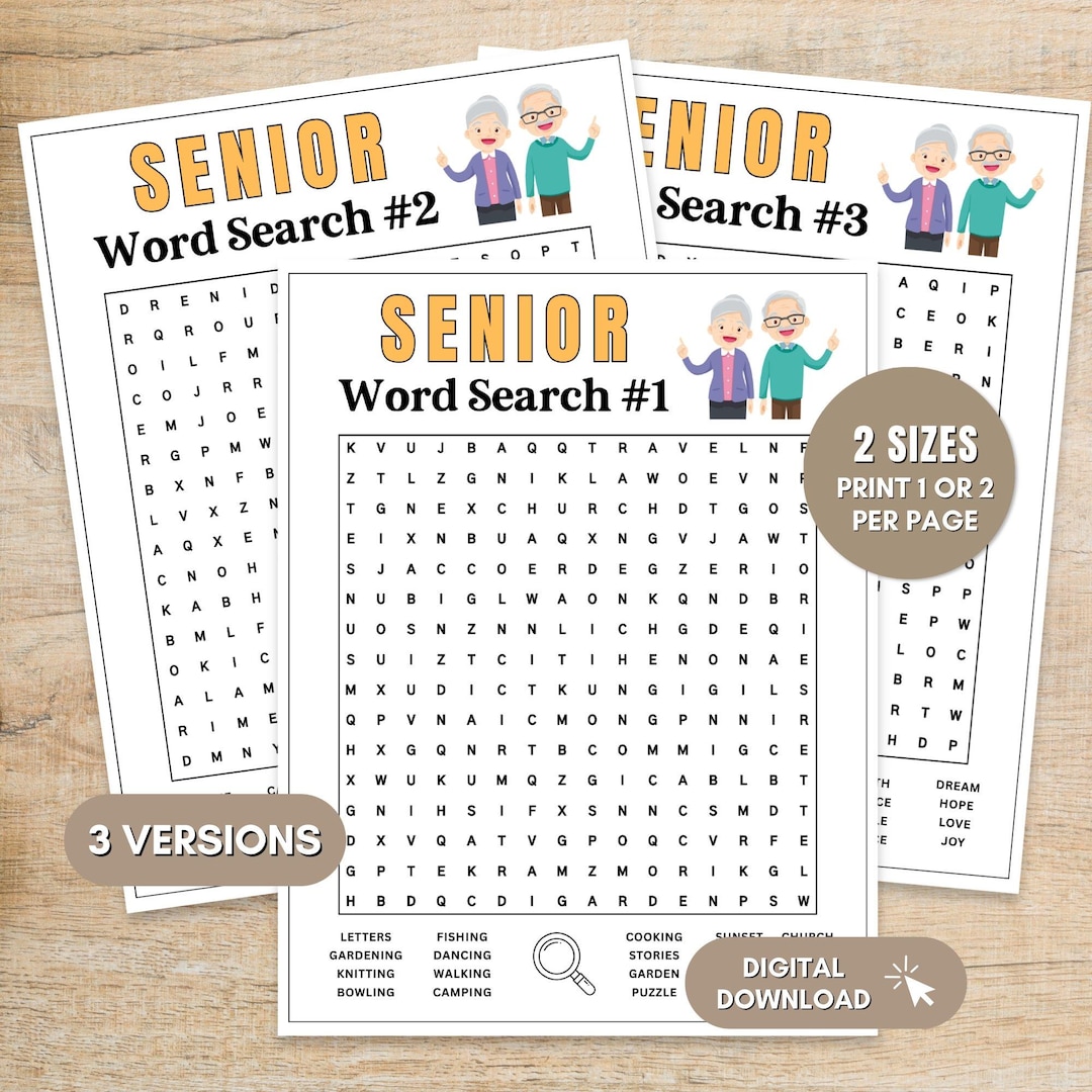 Senior Word Search Printable Game, Elderly Brain Memory Activity, Word Puzzles for Seniors ...