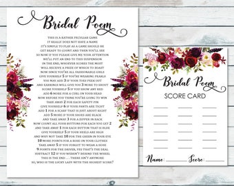 Bridal Poem Game, Bridal Shower Point Poem, Floral Bridal Shower Games, Points Poem, Bridal Prize Game Printable