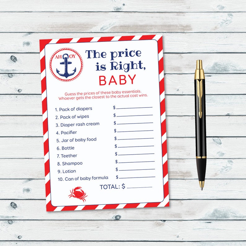 Nautical Baby Shower Price Is Right Game The Price Is Right Etsy