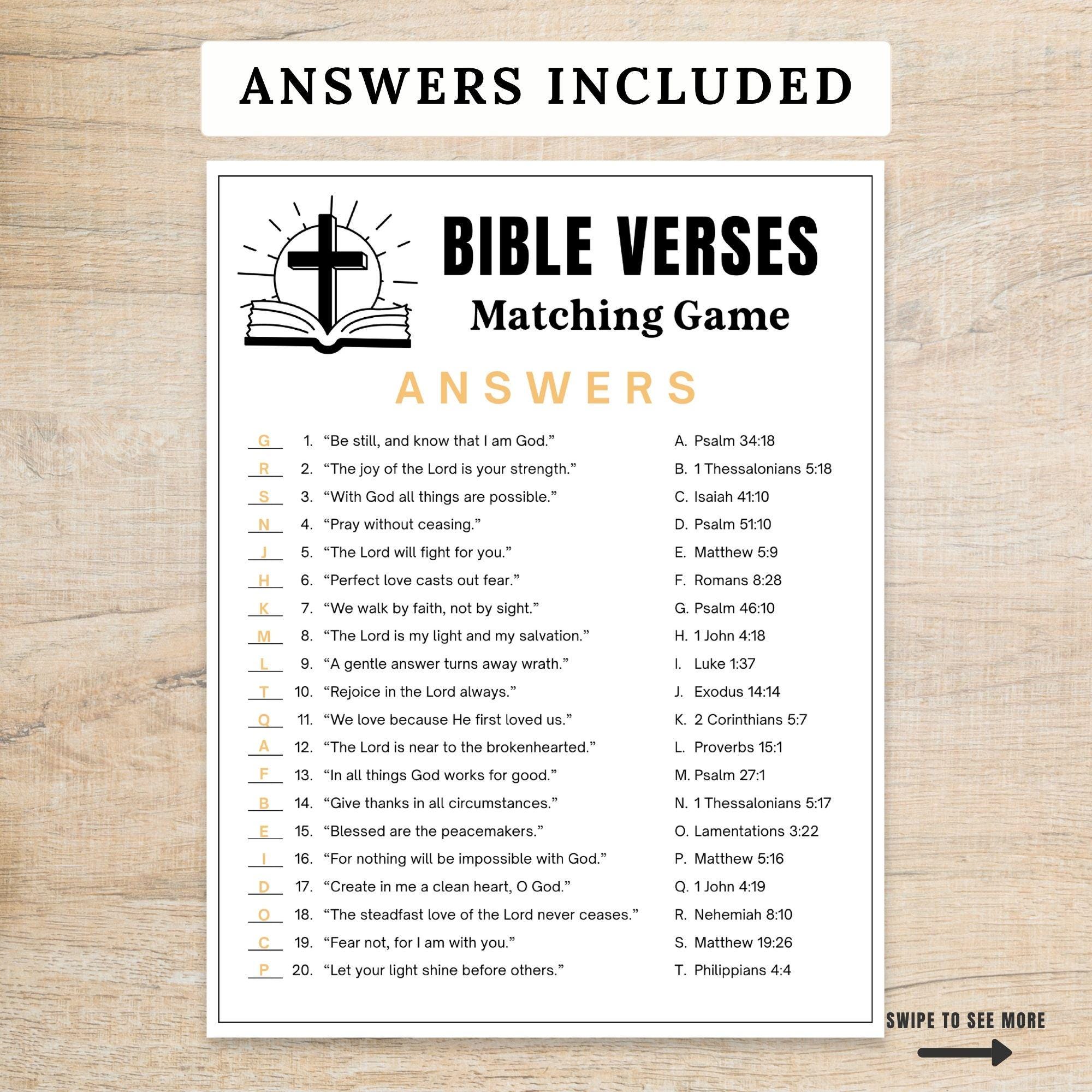 Bible Verse Match up Game Printable, Christian Scripture Matching ...