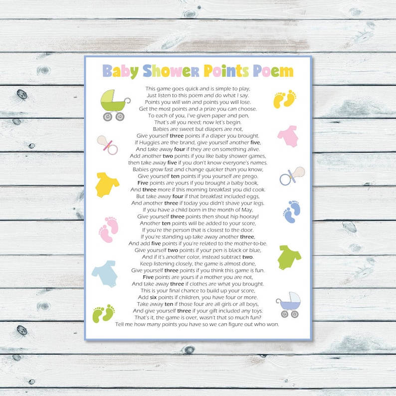 Baby Shower Points Poem Printable Game Baby Shower Game Etsy