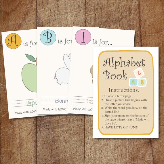 Alphabet Book Baby Shower Game Printable Babys First | Etsy Alphabet Book Baby Shower Game Printable Babys First | Etsy
