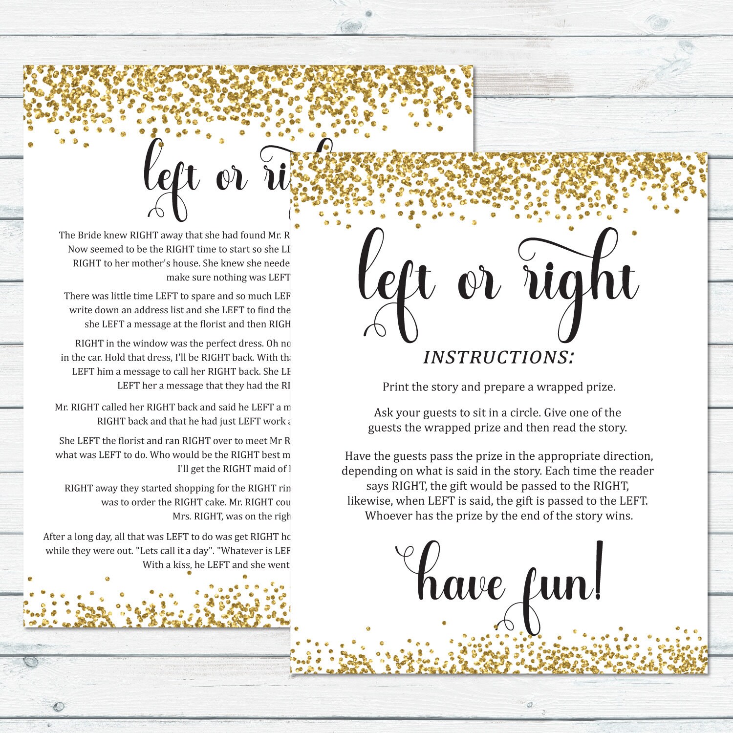 Left and Right Game Bridal Shower Game Prize Pass the Prize Etsy
