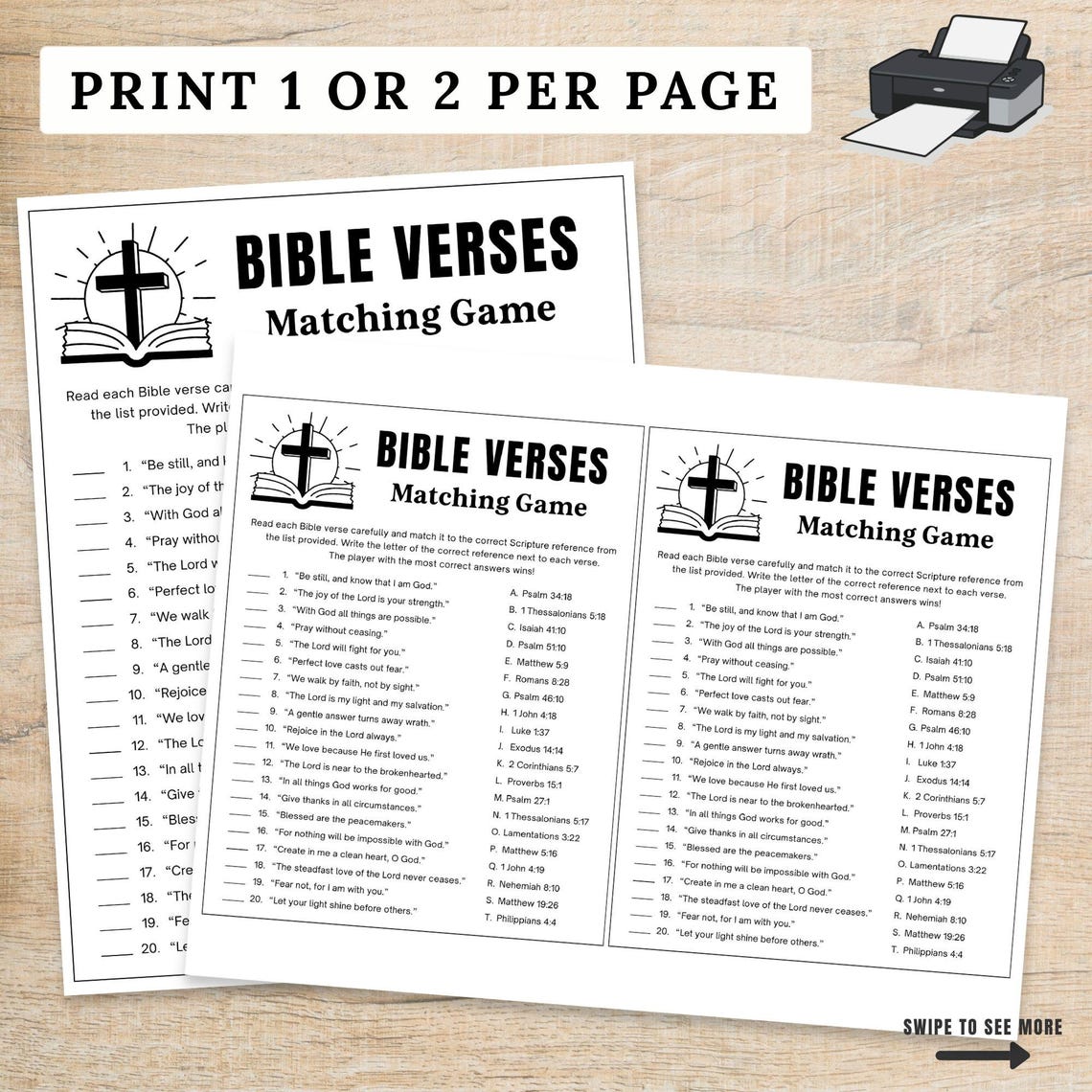 Bible Verse Match up Game Printable, Christian Scripture Matching ...