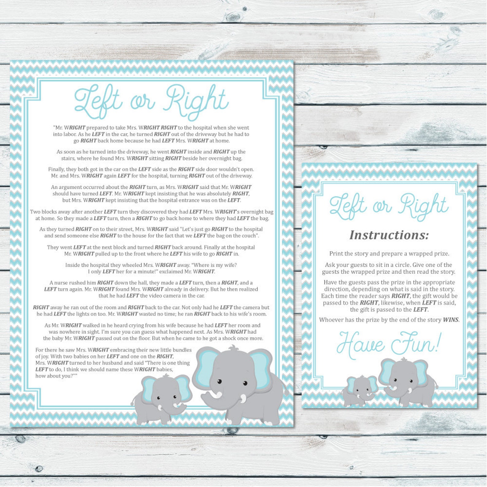 Left Or Right Baby Shower Game Pass The Prize Baby Game Blue Etsy