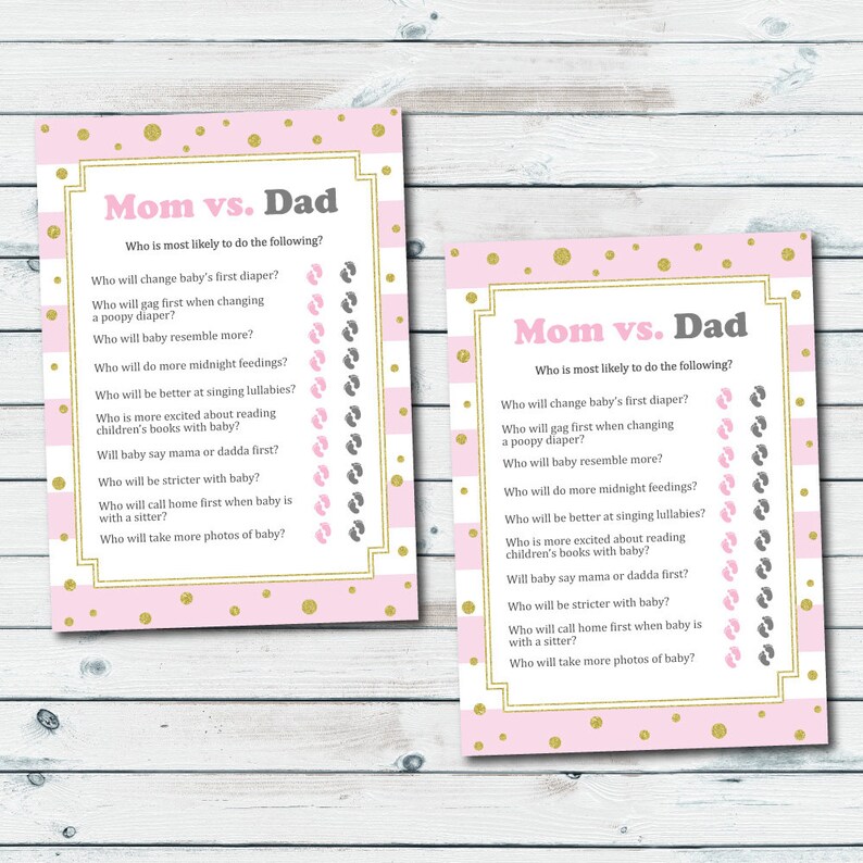 Mom Vs Dad Quiz Baby Shower Printable Game Pink And Gold Baby | Etsy