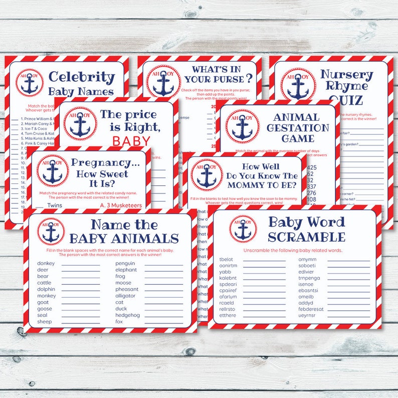Nautical Baby Shower Games Package Nautical Baby Shower Etsy