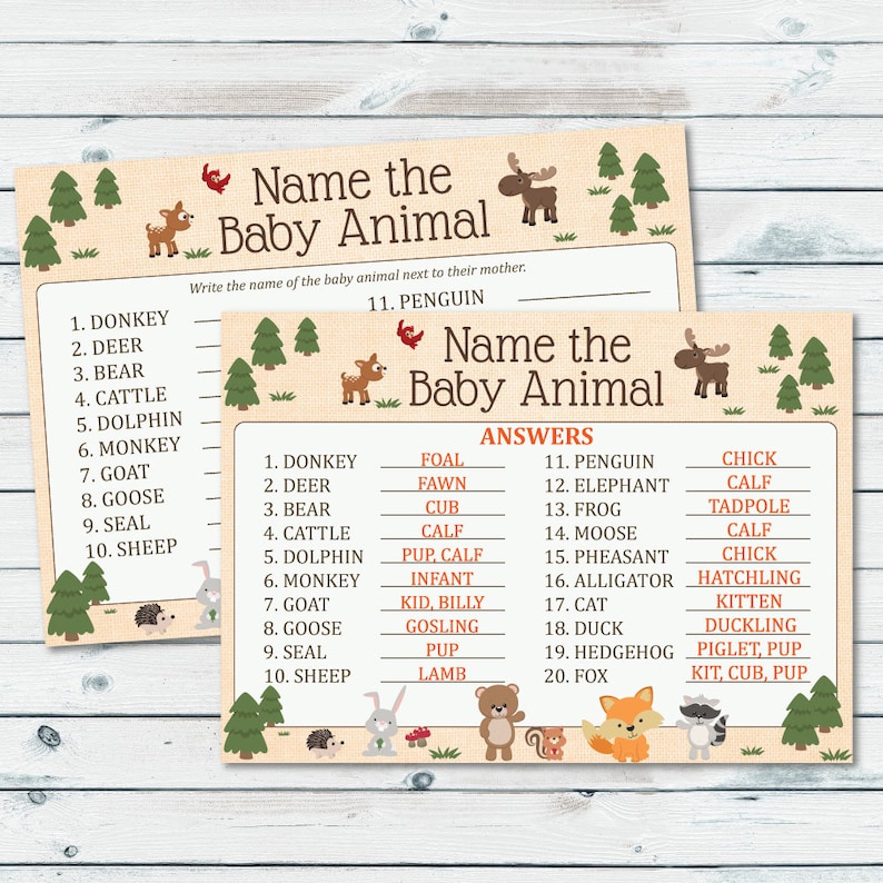 Baby Animal Name Game Baby Shower Printable Woodland Baby | Etsy