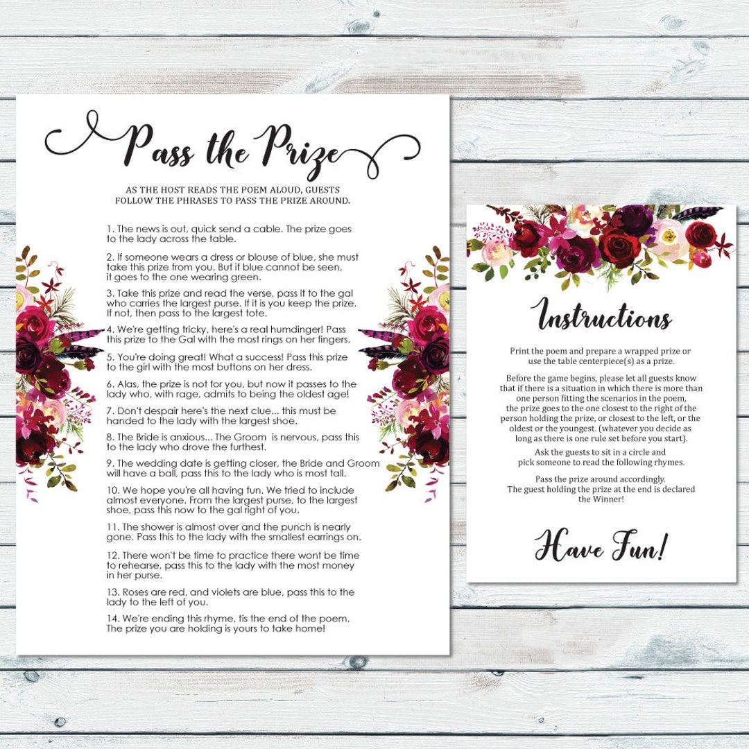 Floral Pass the Prize Bridal Game Pass the Gift Bridal Shower - Etsy New  Zealand