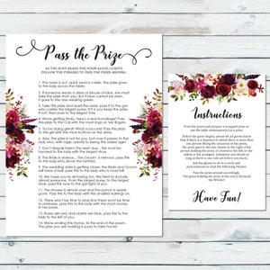 Floral Pass The Prize Bridal Game, Pass The Gift Bridal Shower Game, Pass The Parcel, Shower Prize Rhyme Game, Pass The Present