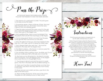 Floral Pass The Prize Bridal Game, Pass The Gift Bridal Shower Game, Pass The Parcel, Shower Prize Rhyme Game, Pass The Present